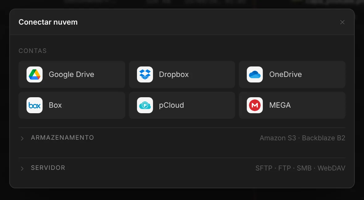 Janela Conectar nuvem do AZExplorer